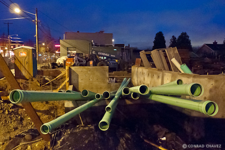 Fire station pipes looking down